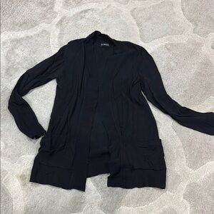 Elegant Black Knit Cardigan with Draped Neckline